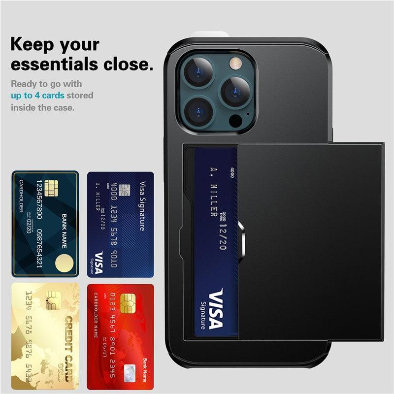 Men Luxury Wallet Card Holder Slot Phone Case For iPhone 13 Pro 12 Pro Max Business Phone Card Holder Bumper Cover Storage Case Compatible With iPhone