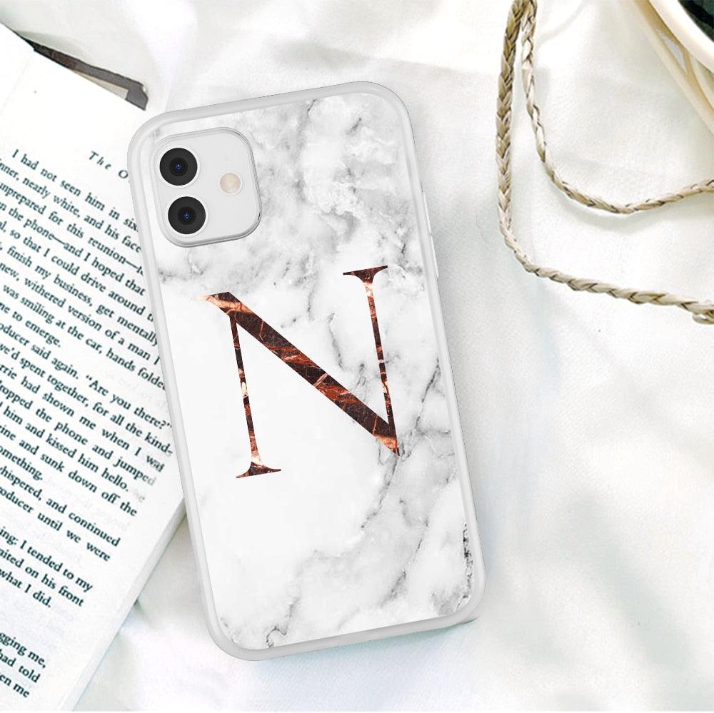 White A-Z Marble Texture Phone Cover For Iphone 12 Mini Soft Silicone Back Case Solid Name Phone Case Luxury Screen Camera Protection Shockproof Soft Cover