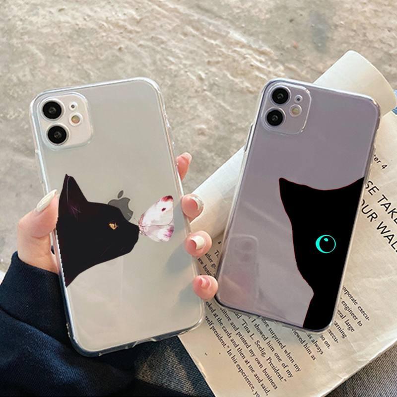 Cute black cat Phone Case for iphone 13 11 12 pro XS MAX 8 7 6 6S Plus X 5S SE 2020 XR case  Cute Cat Slim Fit Glossy Stylish Cover Soft Shockproof Phone Case