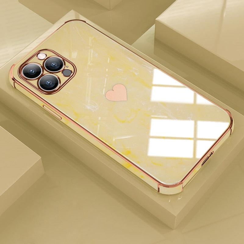 Luxury Shockproof Soft Case For iPhone 13 12 11 Pro Max XS XR X R 8 7 Plus iPhone12 12Pro iPhone11 Marble Texture Covers  Luxury Love Phone Case Cute Side Small Heart Pattern Soft Shockproof Full Lens Case for iPhone