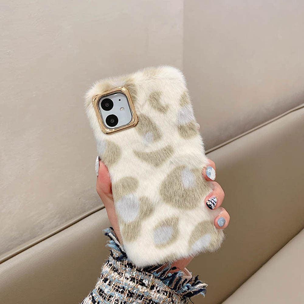 Fashion Plush Leopard Phone Case For Iphone 11 Pro Max Xs Max X Xr Cases Furry Fluffy Warm Cover For Iphone 6 6s 7 8 Plus Case Women Fashion Faux Fur Case For Iphone