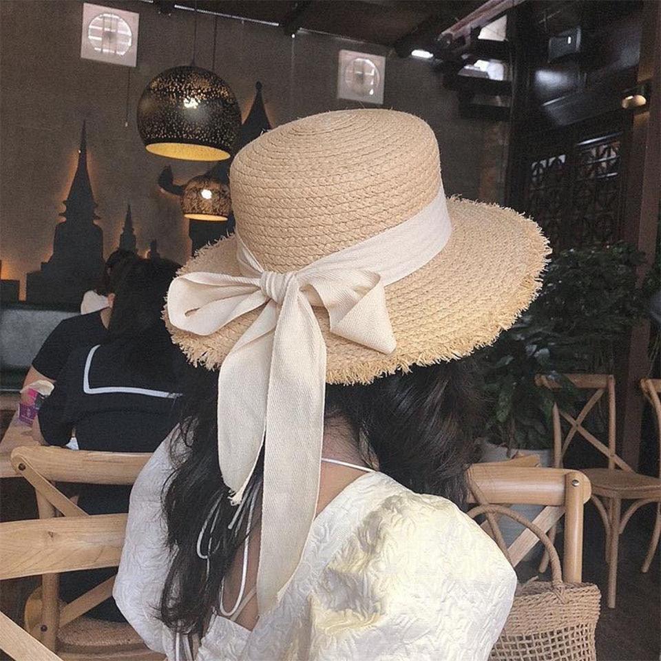 Modern Summer Sun Hat Charming White Bow Design Hat Sun Visor Women's Sun Hat Beach Hat Straw Sun Hat UV Protect Hats For Beach Women's Summer Outdoor Lightweight Hats Vintage Summer Hat