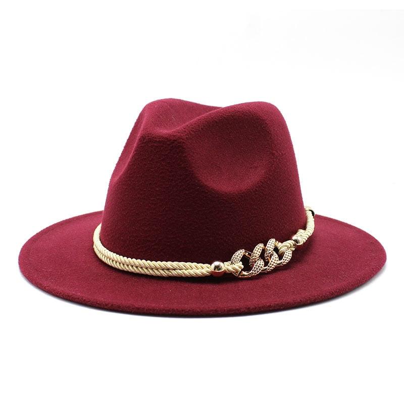 White Elegant Wide Brim Simple Hat Summer Women Lady Retro Wide Brim Hat Charming Fedora Hat Solid Color Fedoras Hat With Chain Men Women Cotton Comfortable Jazz Cap 56-58cm