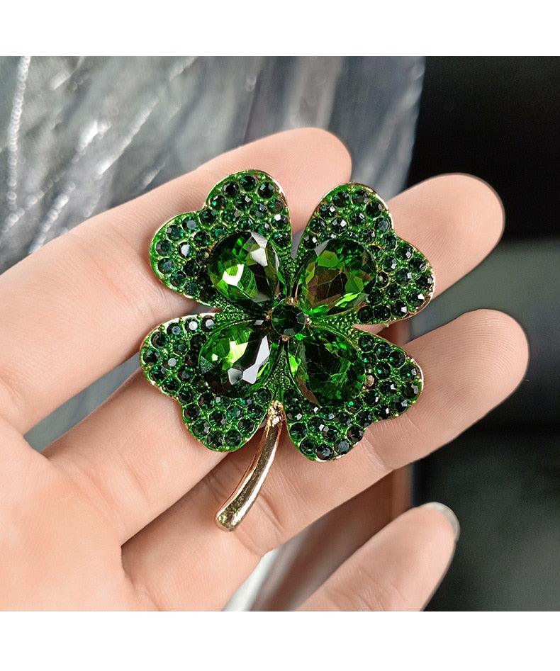 New Rhinestone Flower Brooches For Women Large Lucky Four Leaf Clover Holiday Party Brooch Christmas Scarf Pin For Women Girls Simple Design Fashion Crystal Jewelry Wedding Elegant Brooches Luxury Jewelry