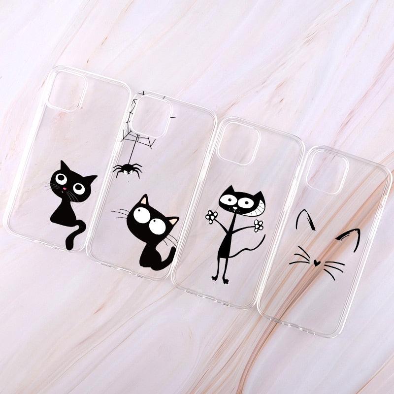 Cute Cartoons Black Cat Transparent Phone Cover For Iphone 14 14promax 14plus 13promax 13 12 11 Shockproof Clear Phone Case Adorable Soft Girls Print Cat Design Clear Cute Flexible Silicone Phone Case