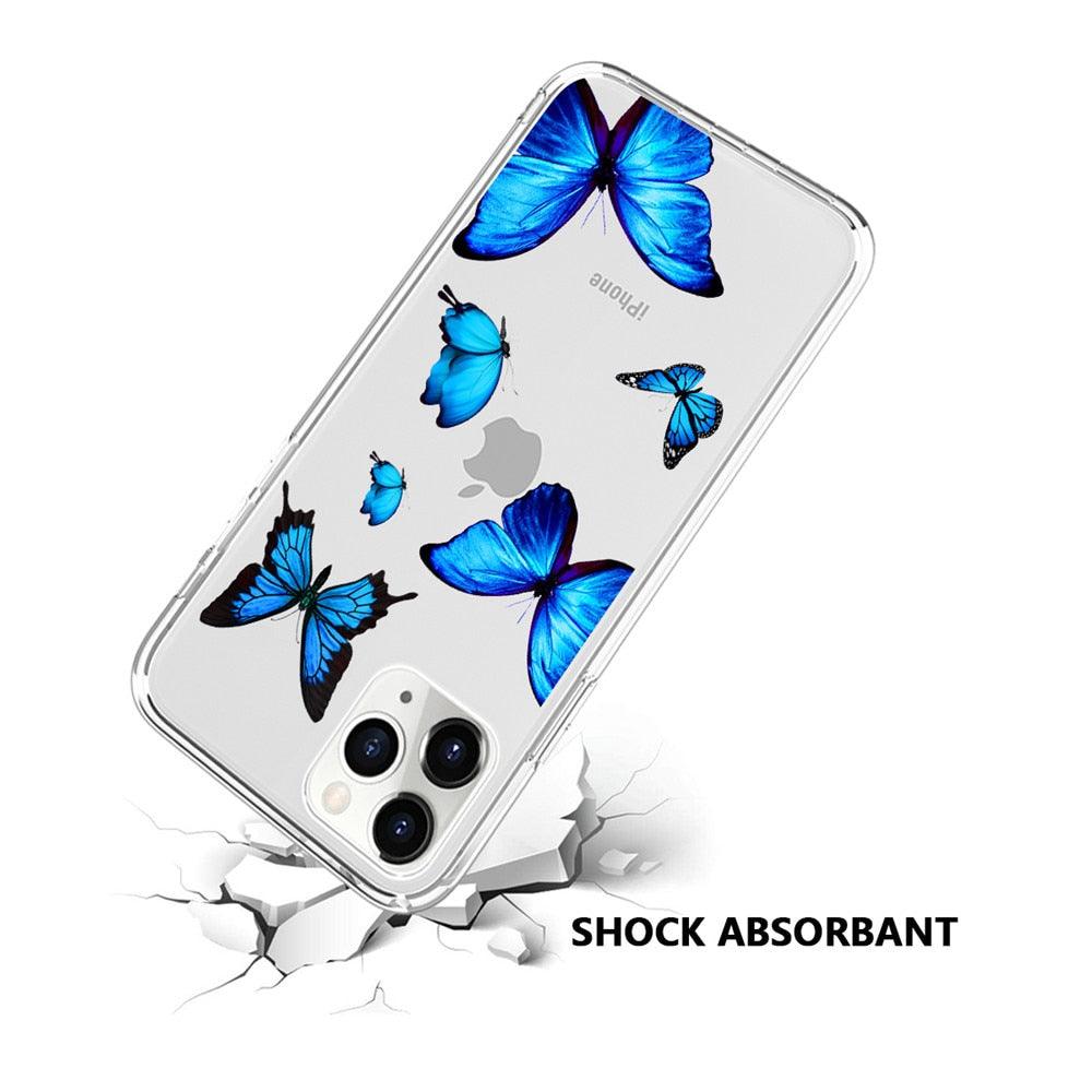 Butterfly Soft Clear Protection Case For iPhone Soft Cover For iPhone 11 12 13 14 Pro Max Mini Crystal Clear Cute Shockproof Slim Fit Bumper Protective Cover Colorful Butterfly Design Case For Girls