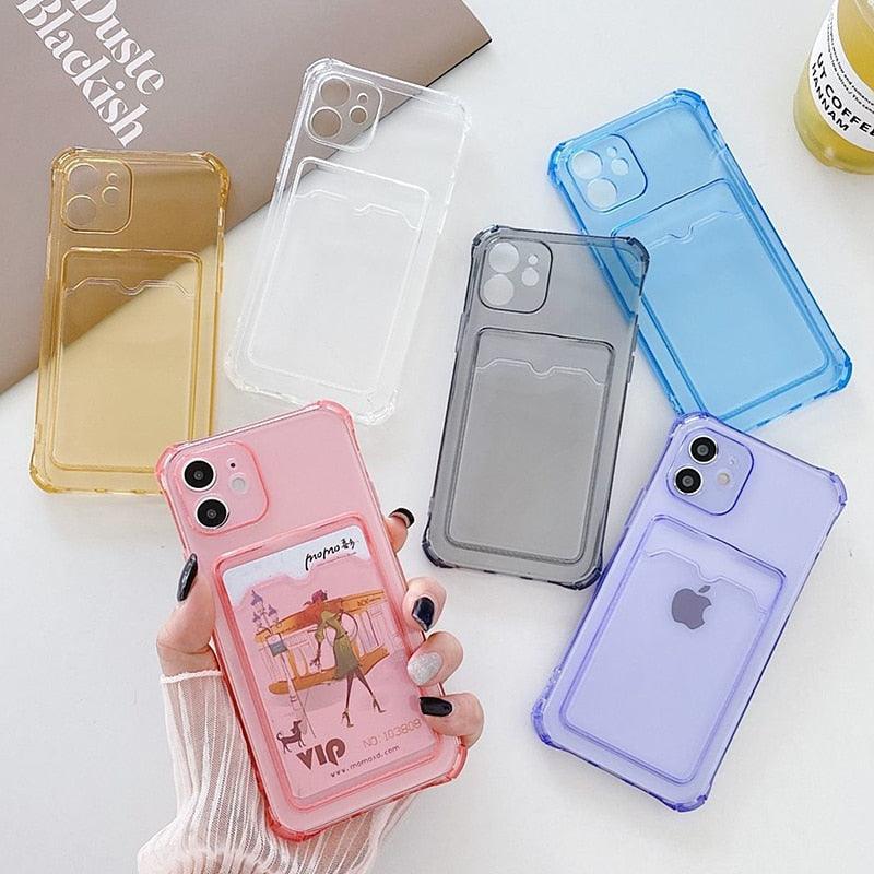 Transparent Wallet Case For iPhone 14 13 12 Pro Max Mini  Shockproof Cover with Card Slots Pockets Slim Fit Thin Protective Soft Shock-Absorbing Lightweight Wallet Case