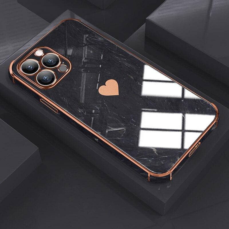 Luxury Shockproof Soft Case For iPhone 13 12 11 Pro Max XS XR X R 8 7 Plus iPhone12 12Pro iPhone11 Marble Texture Covers  Luxury Love Phone Case Cute Side Small Heart Pattern Soft Shockproof Full Lens Case for iPhone