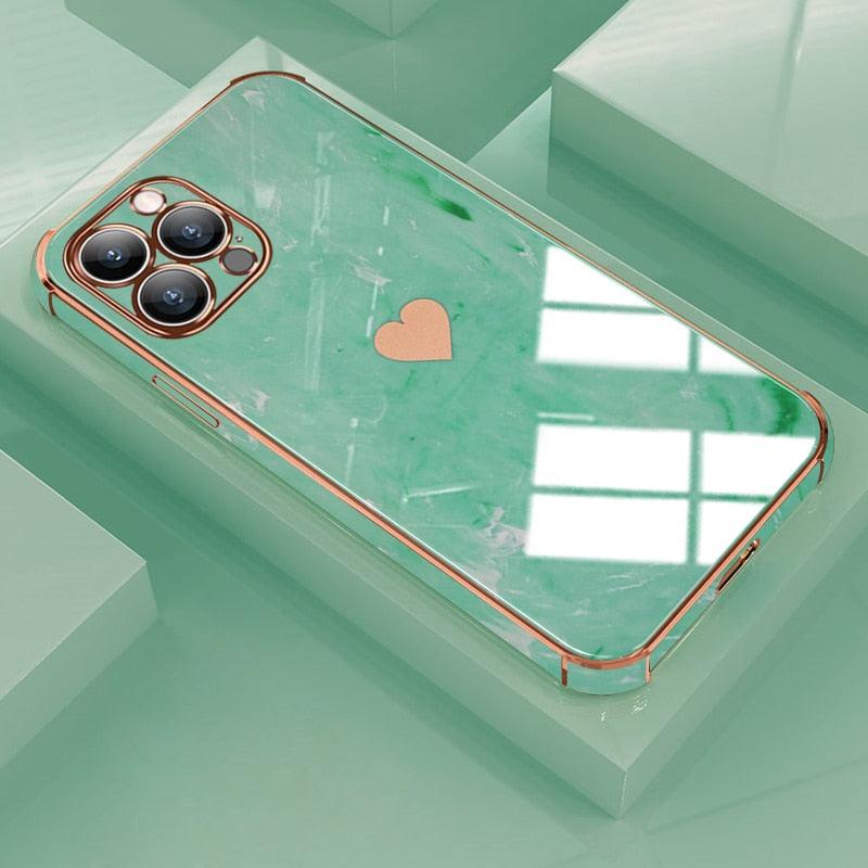 Luxury Shockproof Soft Case For iPhone 13 12 11 Pro Max XS XR X R 8 7 Plus iPhone12 12Pro iPhone11 Marble Texture Covers  Luxury Love Phone Case Cute Side Small Heart Pattern Soft Shockproof Full Lens Case for iPhone