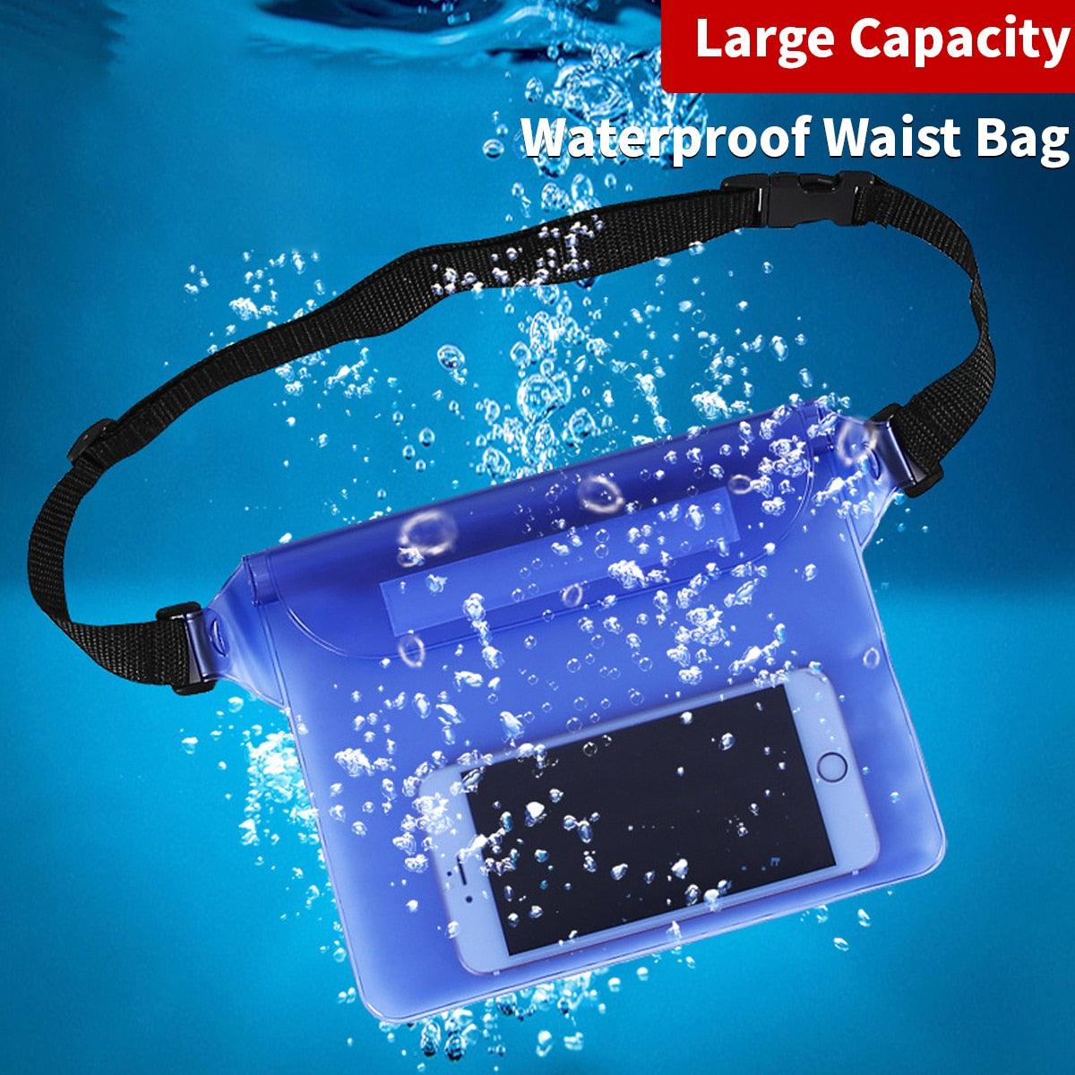 Waterproof Swimming Bag 3 Layers Water Proof Diving Beach Shoulder Waist Bag Underwater Mobile Phone Bag Case Waterproof Bag With Adjustable Waist Belt Comfortable Case For Phone