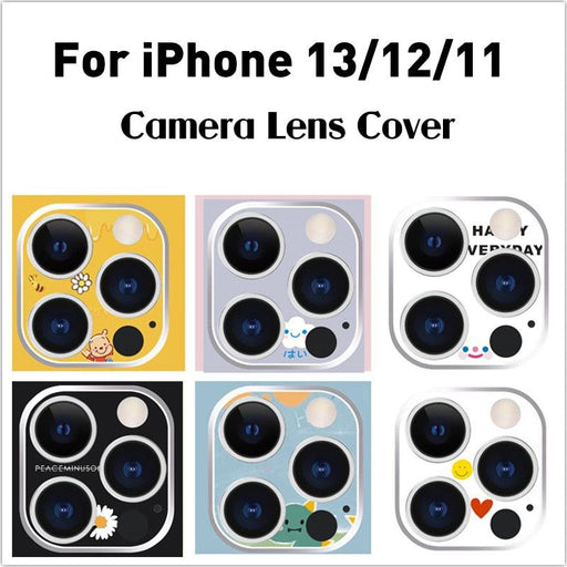 Cute Cartoon Camera Protector Case For iPhone 13 12 11 Pro Max Camera lens Cover Glass For iphone 12 13 mini Protection Sticker Aluminum Alloy Lens Protective Ring For Camera Protection