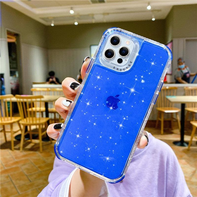 Shining Glitter Shockproof Bumper Phone Case For iPhone 13 12 11 14 Pro Max XR XS Max 13Pro 14 Transparent Soft Cover Cute Pink Glitter Design Transparent Shiny Shockproof Case For Women Girls