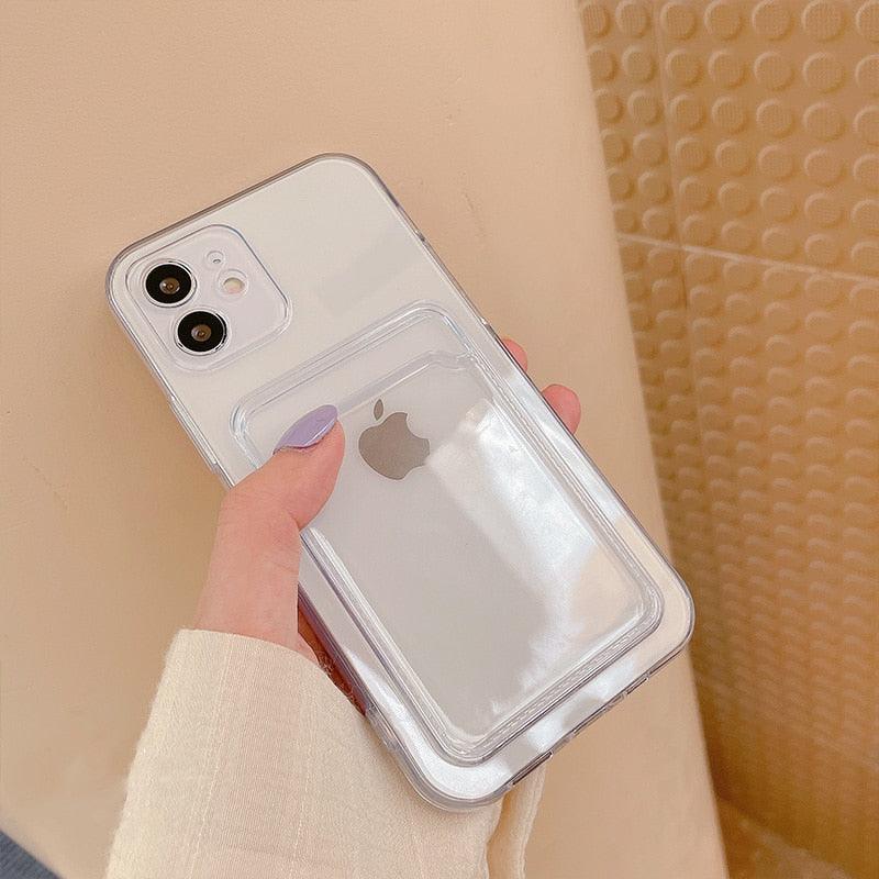 Transparent Mobile Phone Case For iPhone 11 12 13 14Mini case For iphone 11 Pro X XS Max XR 7 8 Plus SE Case Cover Soft Silicone Wallet Card Holder