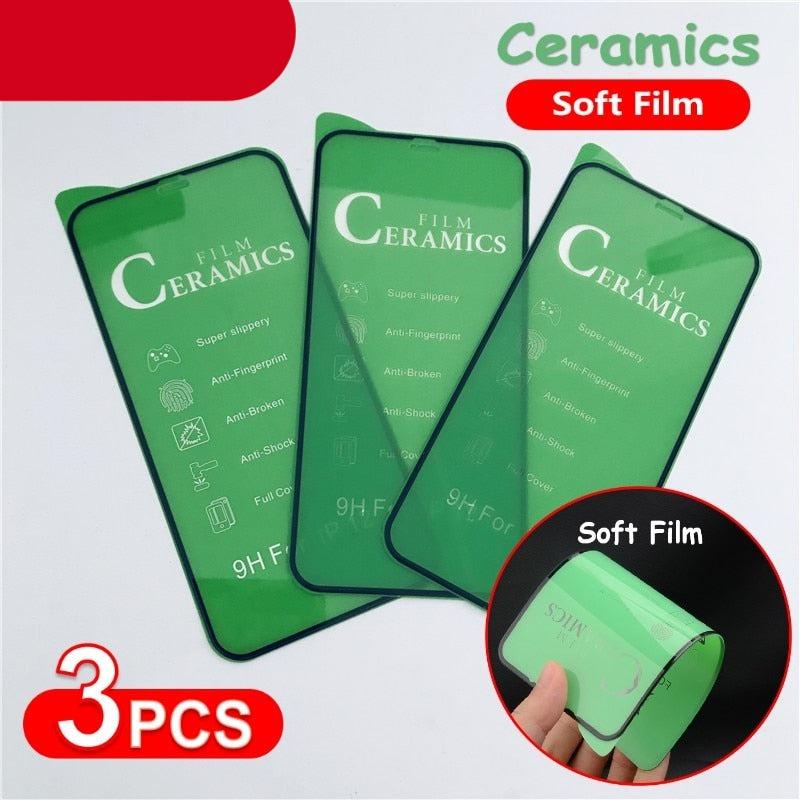 3Pcs Ceramic Protective Glass For iPhone 14 13 12 11 Pro XR XS Max X 8 7 6 Plus Soft Glass Screen Protector For SE2022 PMMA Film 9H-Hardness, Anti-Scratch No Bubbles Screen Protector