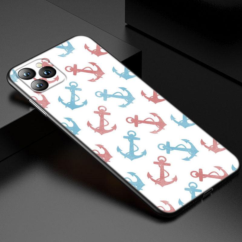 Anchor Boat Ship Wheel Phone Case For iPhone 13 12 Mini 11 Pro XS Max XR X 8 7 6S 6 Plus 5S 5 SE 2020 Black Cover Custom Anchor Hard Back Cover Case