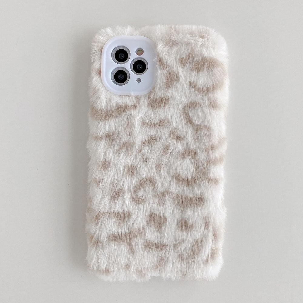 Fashion Fluffy Plush Leopard Camera Protection Phone Case For iphone 13 11 12 Pro MAX X XS XR Winter Warm Girl  Soft and Comfortable Case Unique Design Soft Cover