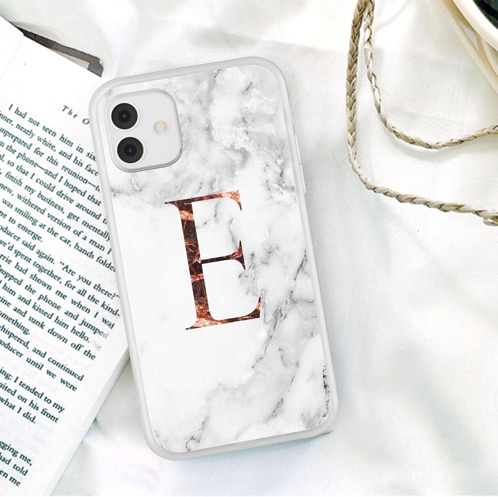 White A-Z Marble Texture Phone Cover For Iphone 12 Mini Soft Silicone Back Case Solid Name Phone Case Luxury Screen Camera Protection Shockproof Soft Cover