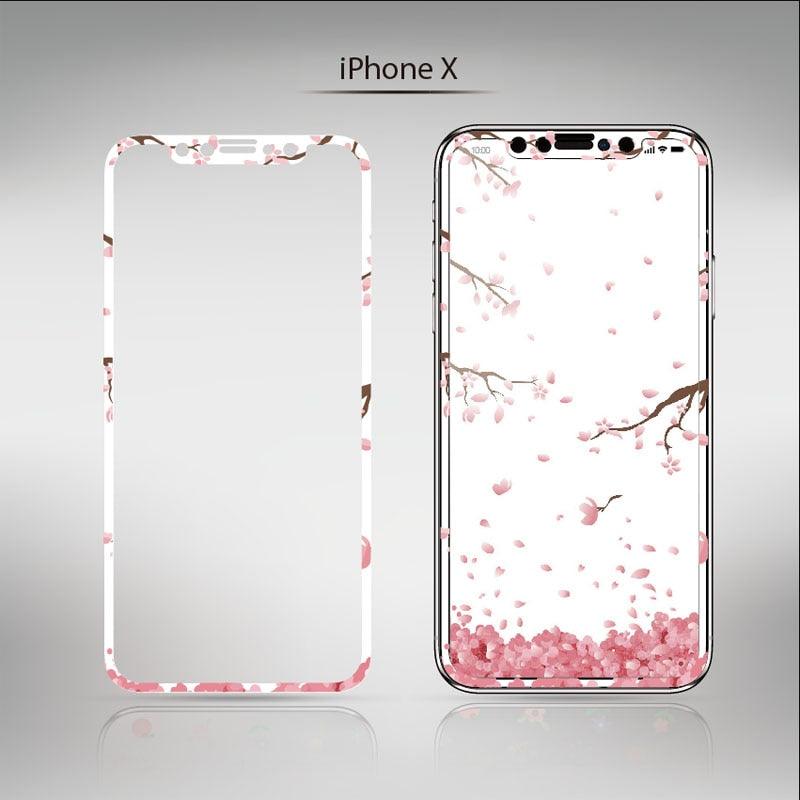 Flowers Cartoon Screen Protector For iPhone 13 12 11 Pro Max Soft Edge Tempered Glass on For iPhone XS MAX XR 7 8 PLUS Lovely Easy Installation Frame 9H Hardness Full Coverage Bubble Free Cute Lovely Cherry Blossom Design Glass For iPhone