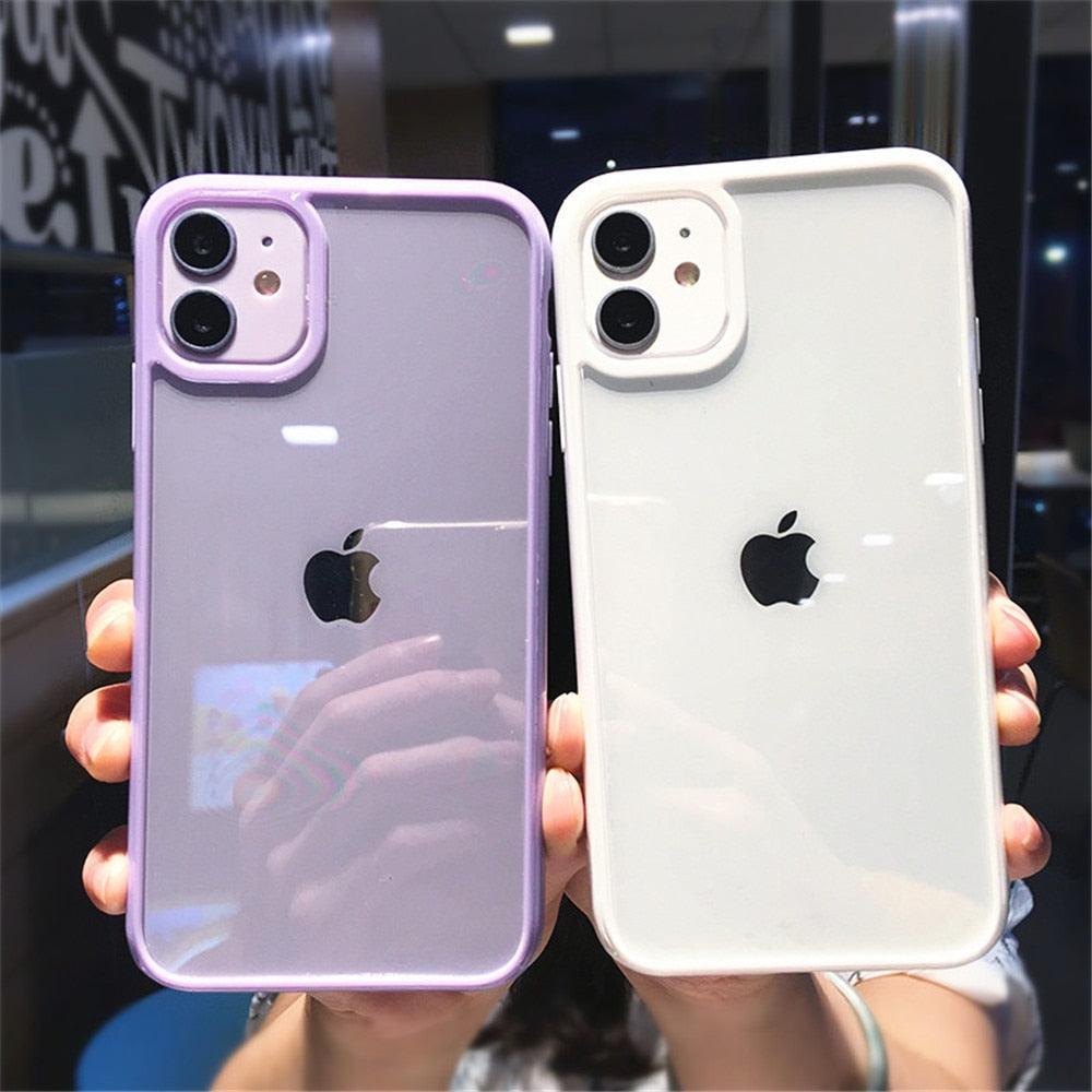 Transparent Shockproof Bumper Phone Case For iPhone 11 12 13 14 Pro Max Mini Cute Candy Color Hard Cover  Luxurious Translucent Case for iPhone