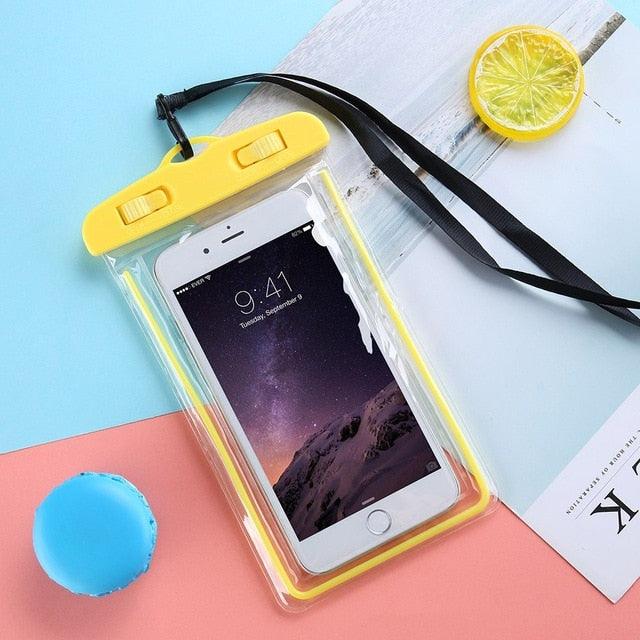 Universal Simple Colorful Waterproof Case For iPhone Cover Bag Cases For Phone Water proof Phone Case Luminous Frame Waterproof Phone Case Large Size Waterproof Phone Pouch For iPhone Case & Strap