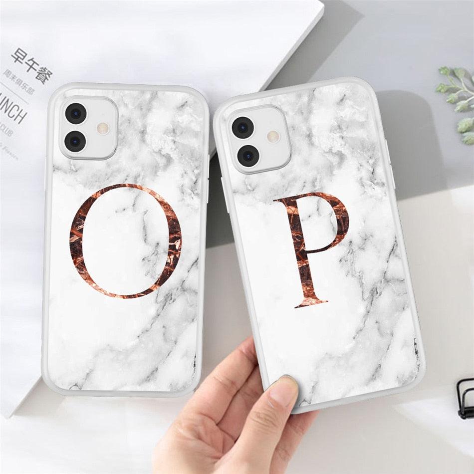 White A-Z Marble Texture Phone Cover For Iphone 12 Mini Soft Silicone Back Case Solid Name Phone Case Luxury Screen Camera Protection Shockproof Soft Cover