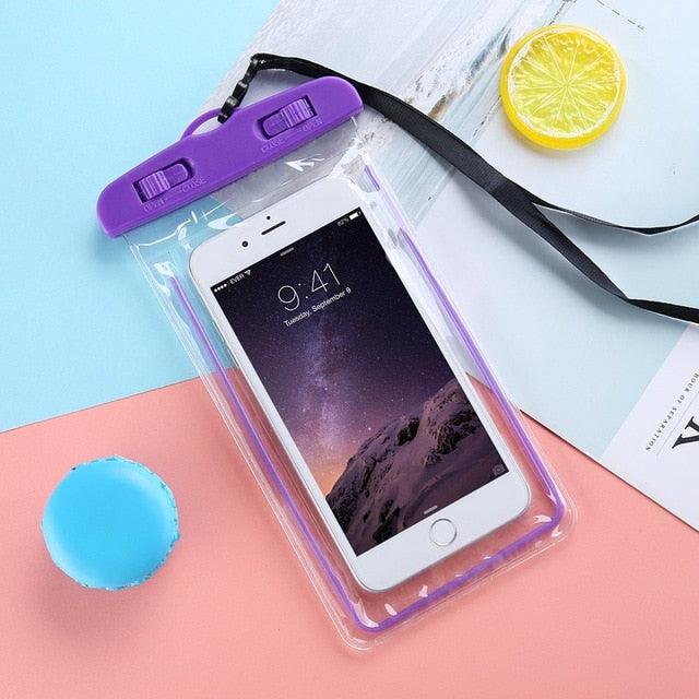 Universal Simple Colorful Waterproof Case For iPhone Cover Bag Cases For Phone Water proof Phone Case Luminous Frame Waterproof Phone Case Large Size Waterproof Phone Pouch For iPhone Case & Strap