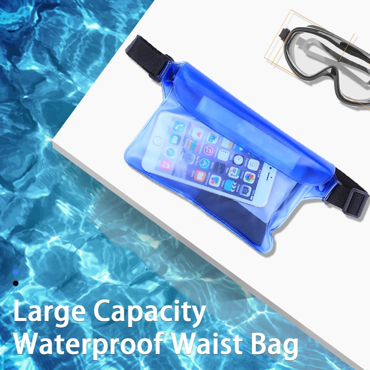 Waterproof Swimming Bag 3 Layers Water Proof Diving Beach Shoulder Waist Bag Underwater Mobile Phone Bag Case Waterproof Bag With Adjustable Waist Belt Comfortable Case For Phone