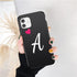 Women Elegant Black Initial Letter A-Z Love Heart Couples Phone Case For iPhone 13 12 Pro Max Mini Luxury Soft Silicone Cover Name Letter Case