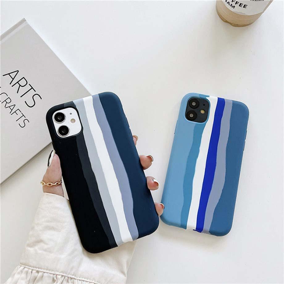 Luxury Rainbow Silicone Case For iPhone 11 X Xr Xs Max Case 12 11 Pro Max 6 6s 7 8 Plus Modern Colorful Shockproof Back Cover Rainbow Color Soft Silicon Back Cover Case