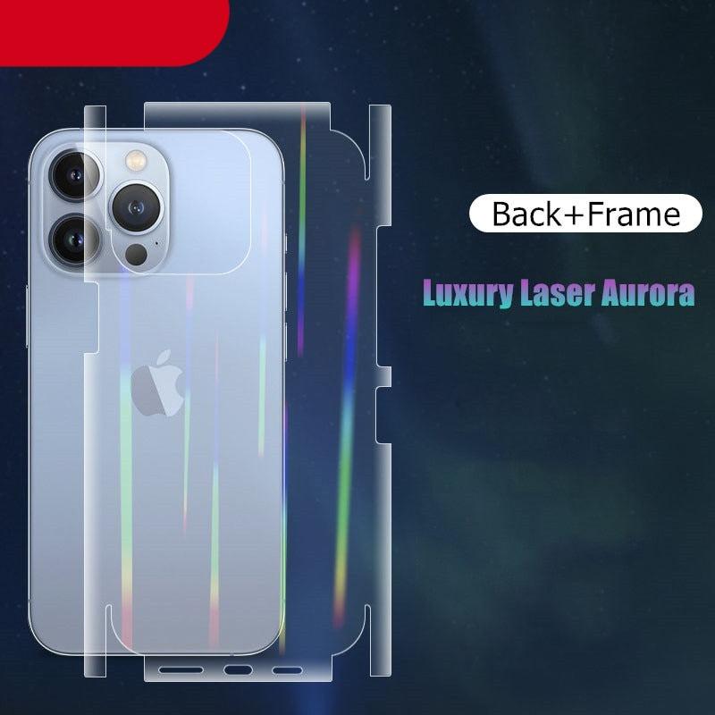 Gradient Laser Aurora Hydrogel Film For iPhone 13 11 12 Pro Max Mini X XS XR 7 8 Plus SE 2 Screen Protector Soft Full Back Cover  Thin Scratch Resistant Back Screen Guard for Iphone