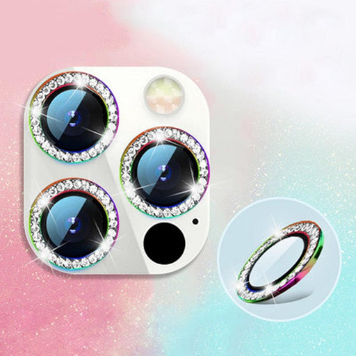 2023 New Diamond Bling Metal Ring Glass Protective Cap For iPhone 14 13 12 11 Pro Max Mini Camera Lens Circle Protector Paste Tempered Glass Camera Cover Camera Lens Protector