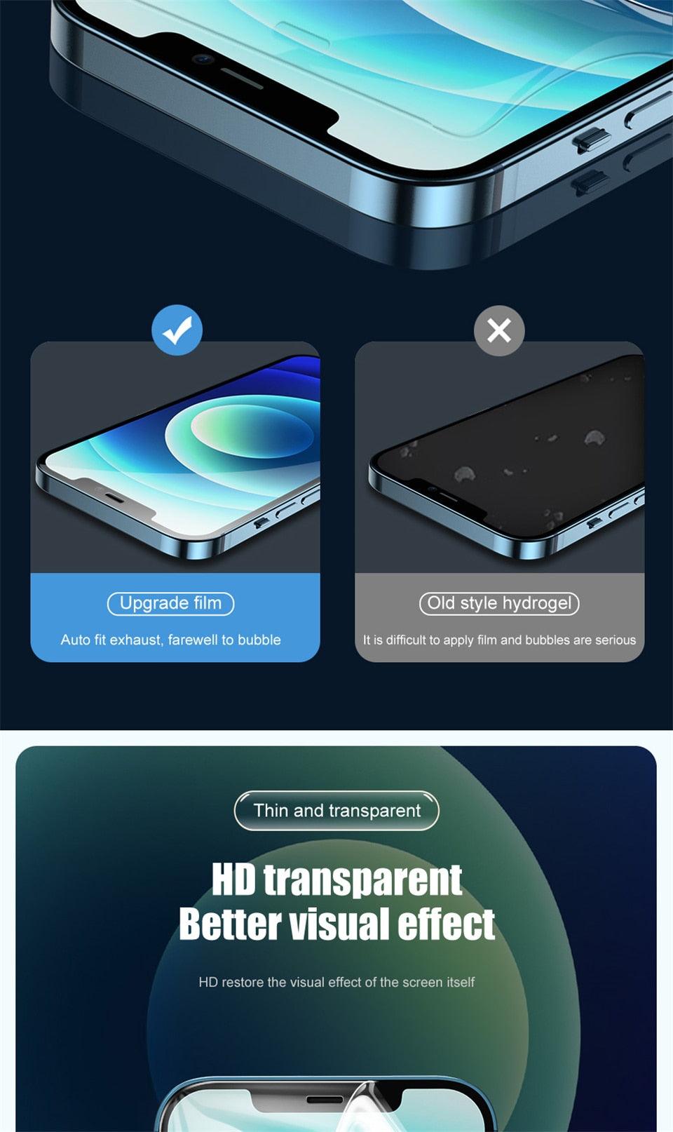 Full Cover Hydrogel Film For iPhone 13 7 8 Plus 6 6s Screen Protector 11 12 13 Pro mini XR X XS Max SE 2020 Back Film Not Glass Full Cover Screen Protector for iPhone