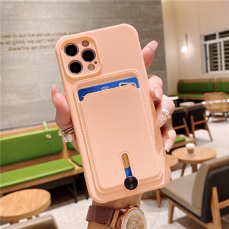 Unique Silicone Solid Color Phone Case For iPhone 11 12 13 Mini case For iPhone 11 Pro Case Cover Silicone Wallet Card Holder Compatible With Smartphones Minimalist Style Lightweight iphone Case