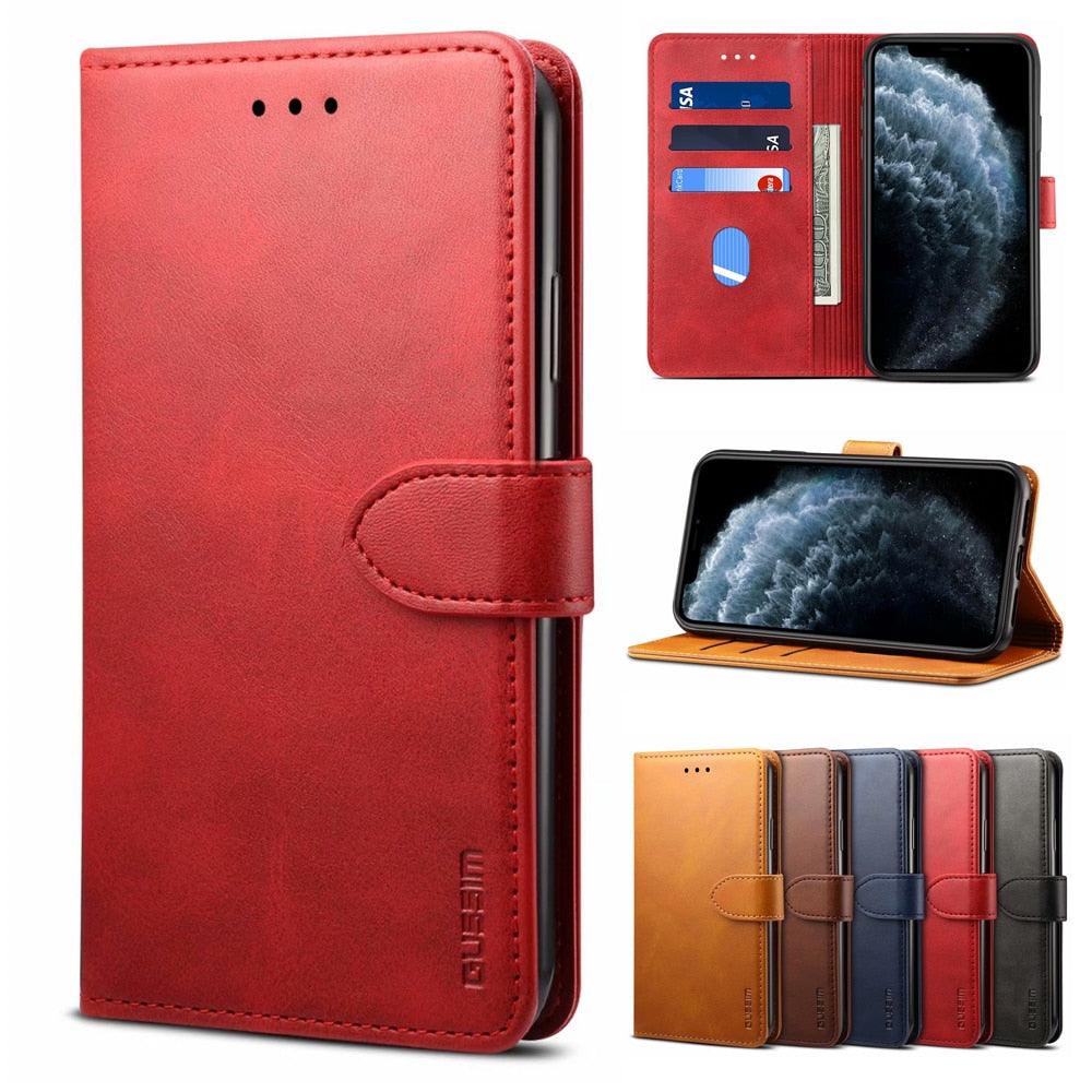 Luxury Red Leather Magnetic Flip Case For Iphone 14 12 13 11 11 Pro Max Xr Xs Max X  Wallet Cover For iphone Leather Wallet Case Card Slots Kickstand Magnetic Buckle Flip Phone Cover