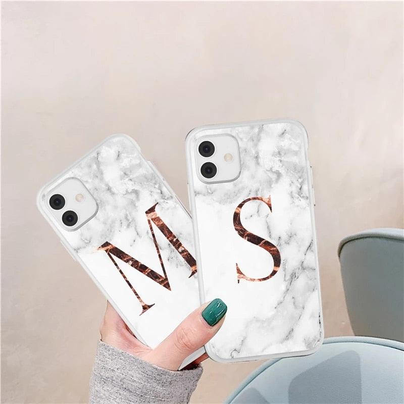 White A-Z Marble Texture Phone Cover For Iphone 12 Mini Soft Silicone Back Case Solid Name Phone Case Luxury Screen Camera Protection Shockproof Soft Cover