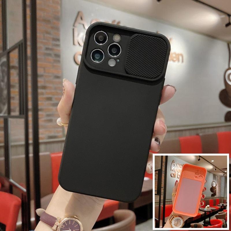 Sliding Lens Protective Silicone Case For iPhone 11 Pro Max Mini 12 Pro 13 Push Cover iphone Slide Camera Cover Case with Camera Lens Protector Cover Silicone Bumper Slim Phone Cover Compatible with iPhone