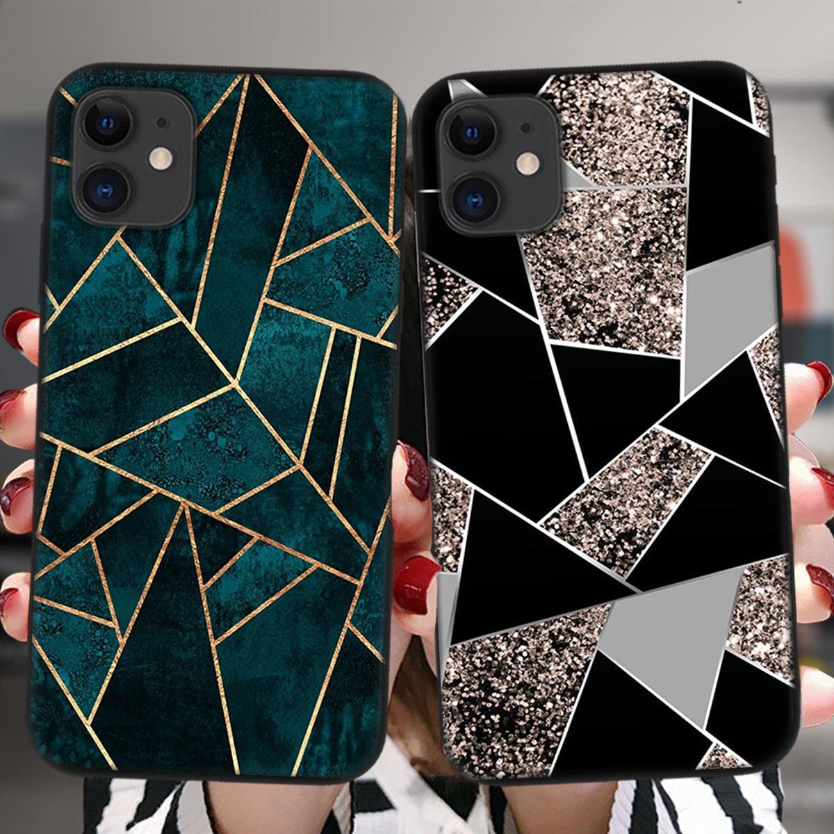 Unique Abstract Ultra Thin Sparkle Soft Silicone Case For iPhone XS Max 8 7 Plus X XR 6 6S 5S Mini Black Phone Case Marble Geometric Art Soft Silicone Cover