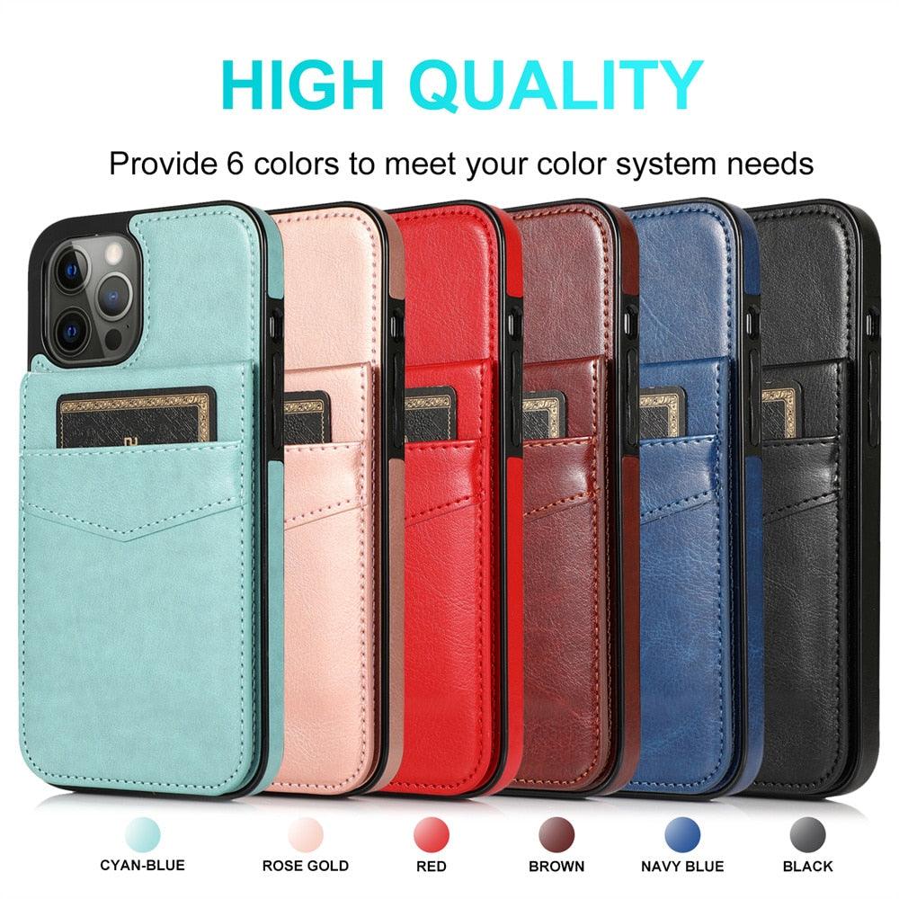 Luxury Cards Case For iPhone 14 13 12 Mini 11 Pro Max Durable Leather Strong Stand Holder Phone Cover Magnetic Flip Case For Women Girls With Card Holder Secure Card Holder