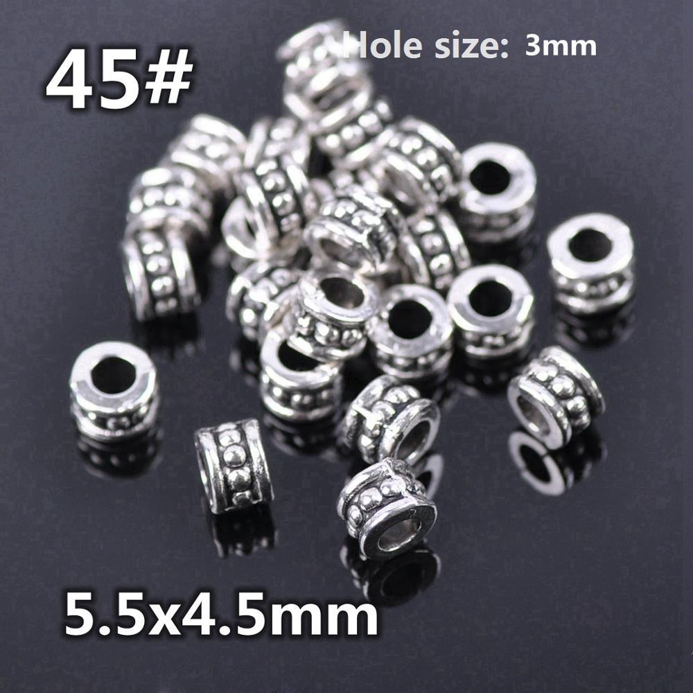 50pcs Silver Color Metal Alloy Loose Spacer Beads lot for Earring Necklace Bracelet Jewelry Making Findings Crafts Round Column Loose Beads Antique Silver Carved Spacer Beads for Jewelry Making