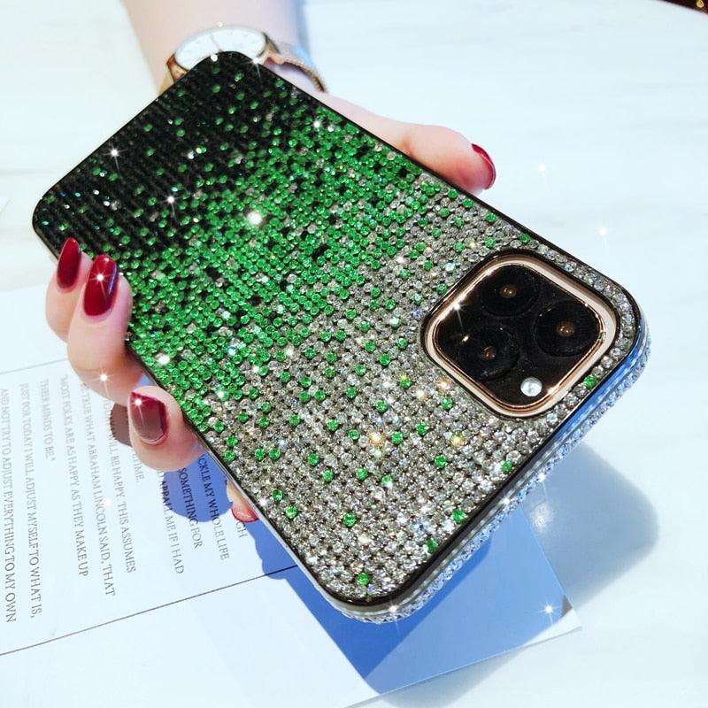 Shiny Green Multicolored Phone Case for IPhone 14 13 12 Pro Max Elegant Glitter Star Rhinestone Diamond Cover Luxury Sparkle Crystal Rhinestone Shiny Glitter Full Clear Stones Back Phone Cover