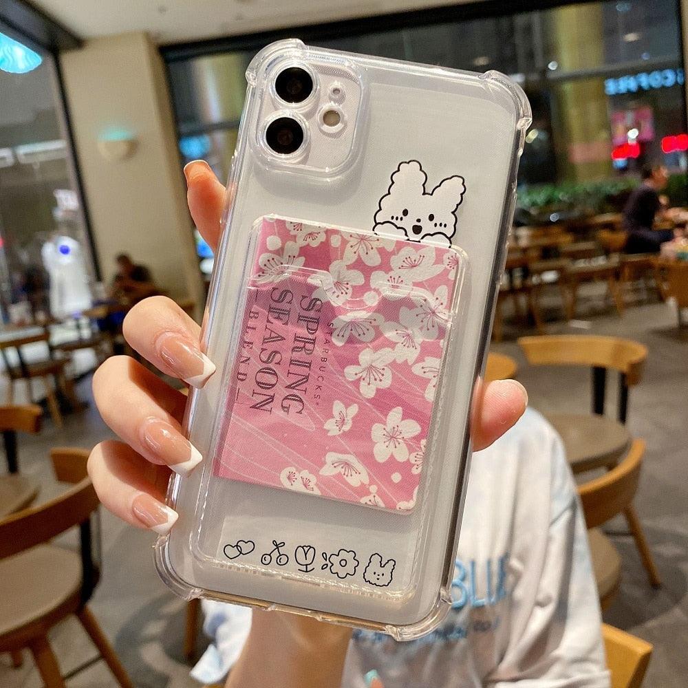 Charming Card Phone Case For iPhone 14 13 12 11 Pro Max 7 8 Plus X XR XS Max Transparent Wallet Soft Bumper Back Cover Funny Couple Transparent Soft iphone Cover