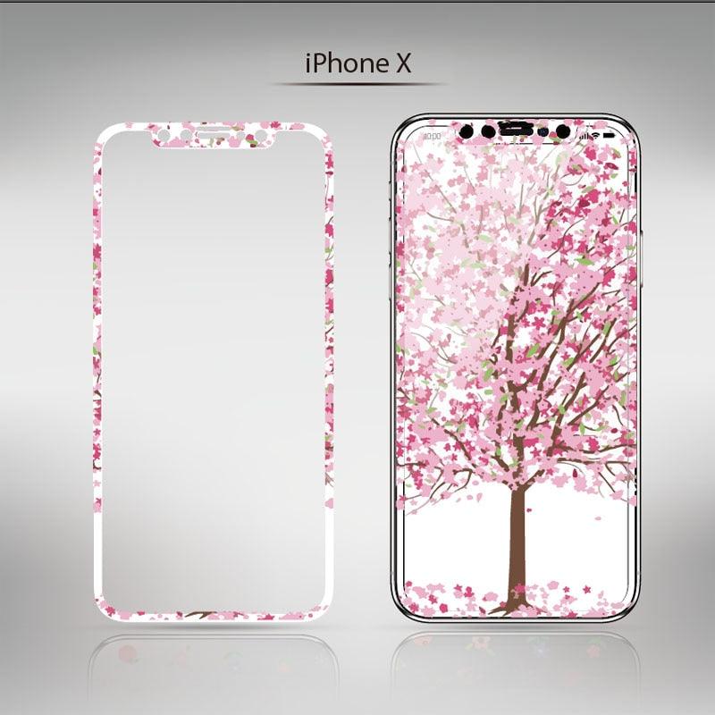 Flowers Cartoon Screen Protector For iPhone 13 12 11 Pro Max Soft Edge Tempered Glass on For iPhone XS MAX XR 7 8 PLUS Lovely Easy Installation Frame 9H Hardness Full Coverage Bubble Free Cute Lovely Cherry Blossom Design Glass For iPhone