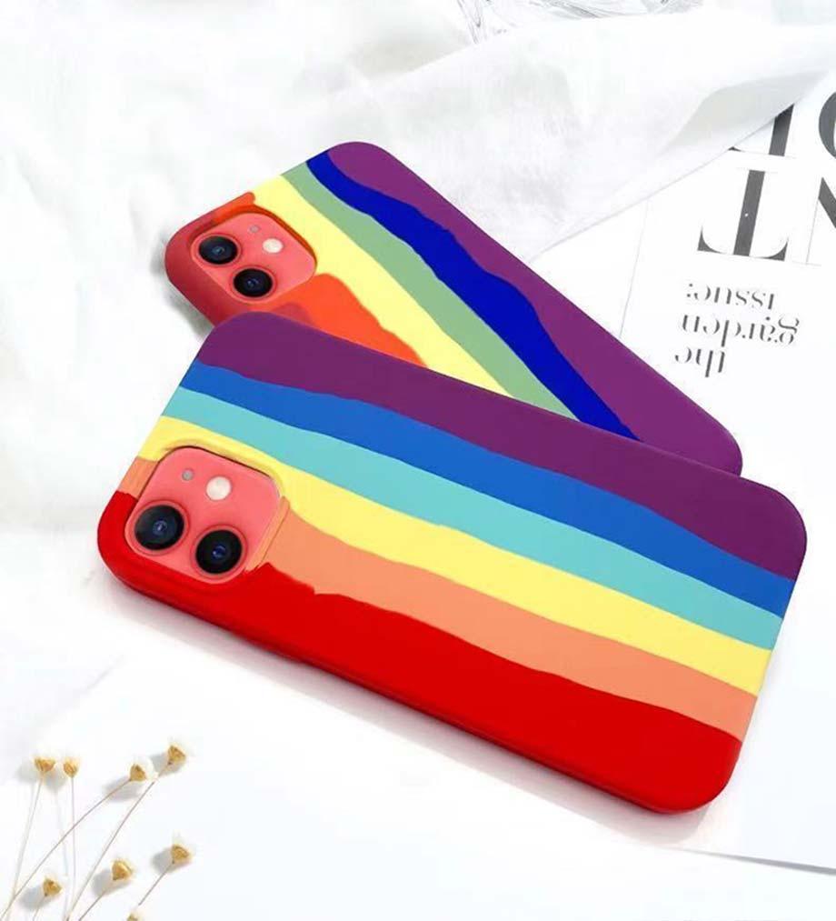 Luxury Rainbow Silicone Case For iPhone 11 X Xr Xs Max Case 12 11 Pro Max 6 6s 7 8 Plus Modern Colorful Shockproof Back Cover Rainbow Color Soft Silicon Back Cover Case