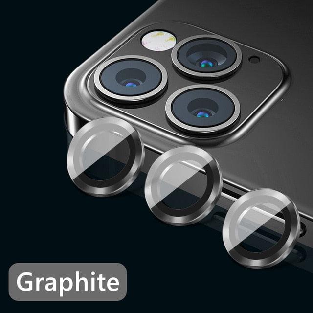 High quality For iPhone 12 Pro Max Metal Ring Tempered Glass Full Cover Camera Lens For iPhone 13 14 Pro Max Mini Protective Cap Camera Lens Protector Compatible with iPhone