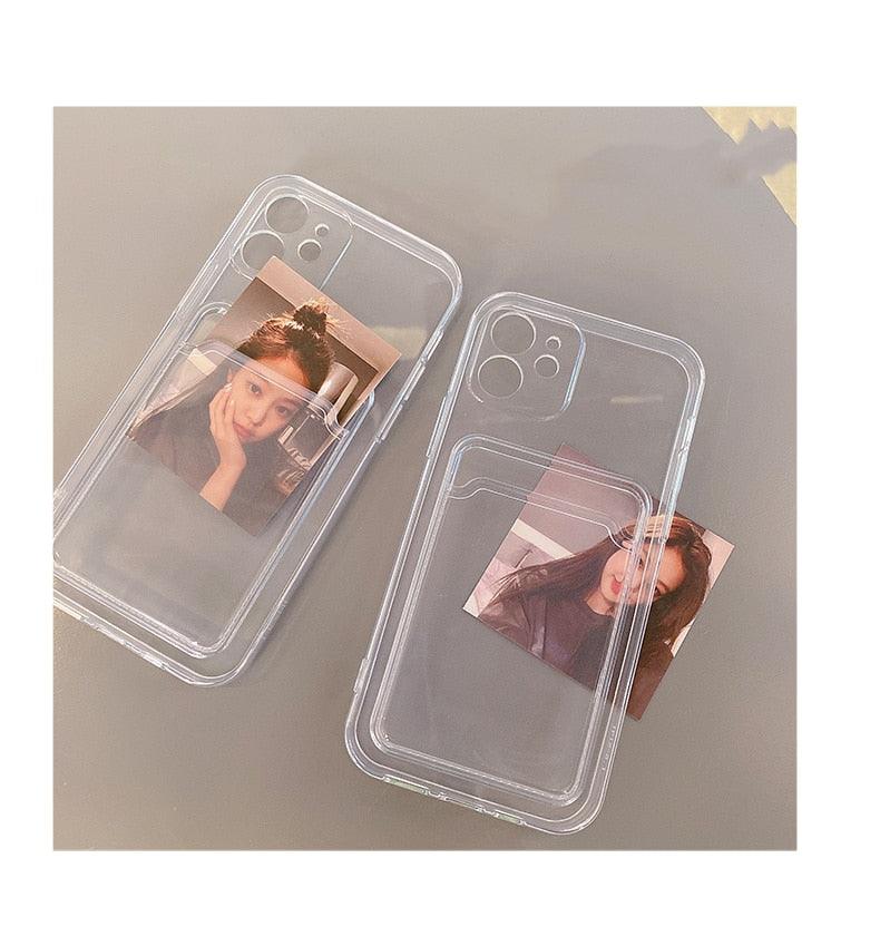 Transparent Mobile Phone Case For iPhone 11 12 13 14Mini case For iphone 11 Pro X XS Max XR 7 8 Plus SE Case Cover Soft Silicone Wallet Card Holder