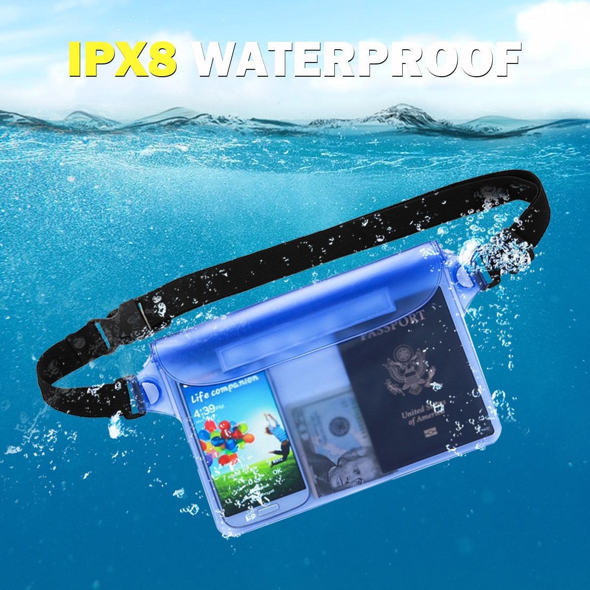 Waterproof Swimming Bag 3 Layers Water Proof Diving Beach Shoulder Waist Bag Underwater Mobile Phone Bag Case Waterproof Bag With Adjustable Waist Belt Comfortable Case For Phone