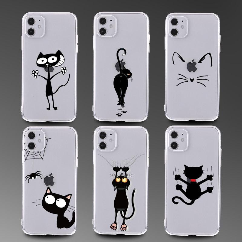 Cute Cartoons Black Cat Transparent Phone Cover For Iphone 14 14promax 14plus 13promax 13 12 11 Shockproof Clear Phone Case Adorable Soft Girls Print Cat Design Clear Cute Flexible Silicone Phone Case