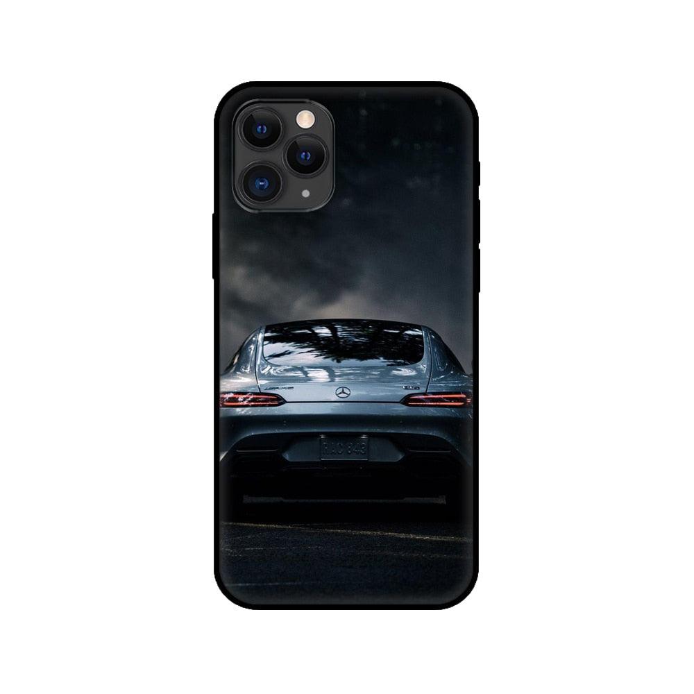 Black Case For Iphone  5 5s SE 2020 6 6s 7 8plus x 10 XR XS 11 12 13 Mini Pro MAX Silicon Cover Car Design Matte Black Silicone Back Cover For iPhone