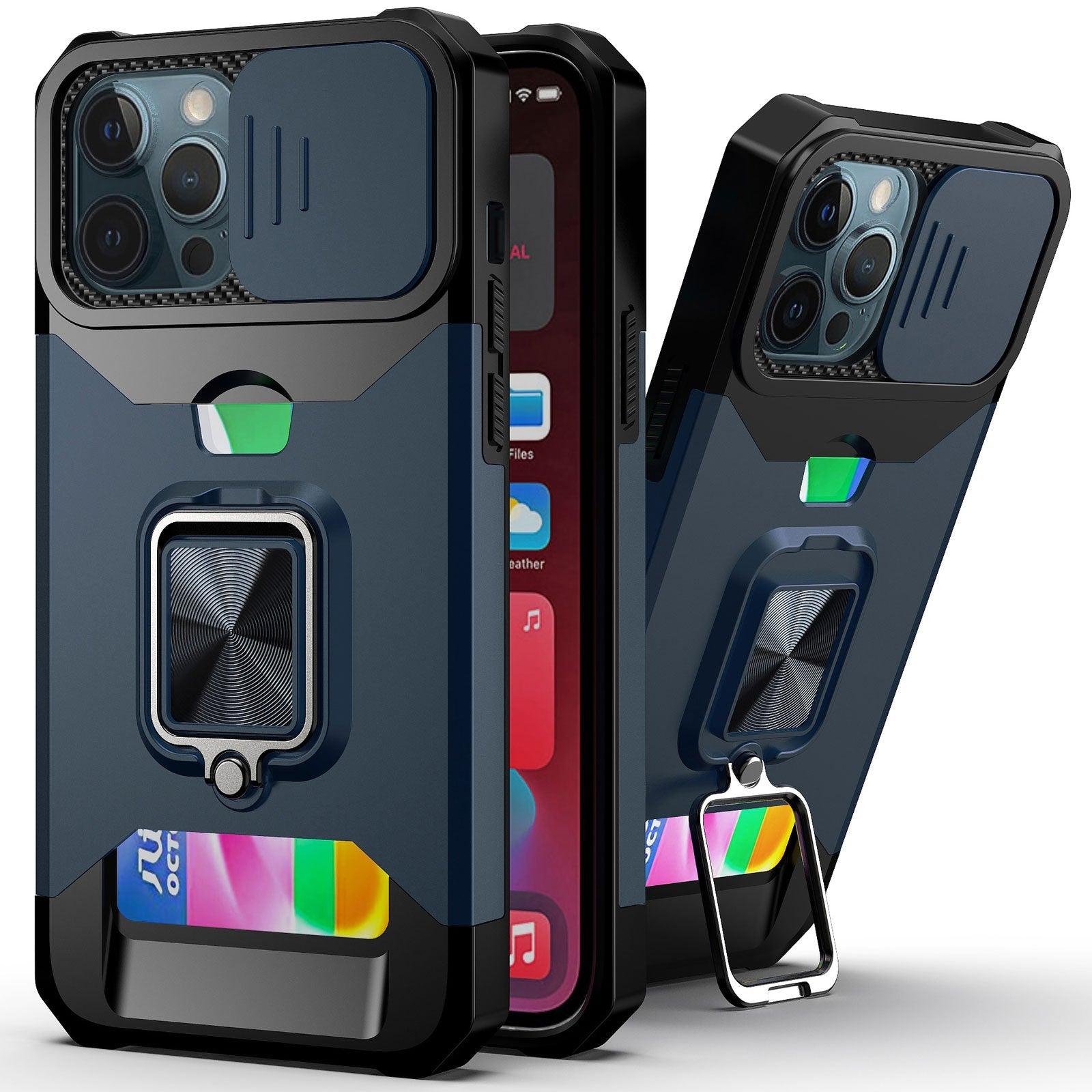 Slide Camera Cover Kickstand Card Wallet Case for iPhone11 X XS 8  Shockproof Protective Phone Case  Wallet Case for iPhone With Sliding Camera Case With Kickstand Magnetic Adjustable Ring Holder