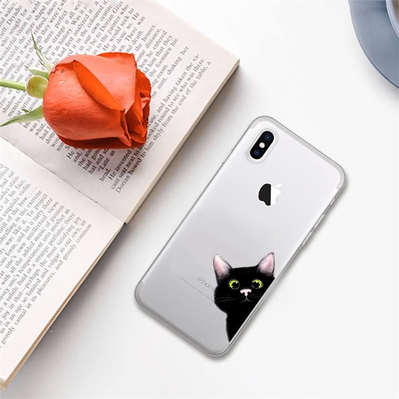 Cute black cat Phone Case for iphone 13 11 12 pro XS MAX 8 7 6 6S Plus X 5S SE 2020 XR case  Cute Cat Slim Fit Glossy Stylish Cover Soft Shockproof Phone Case